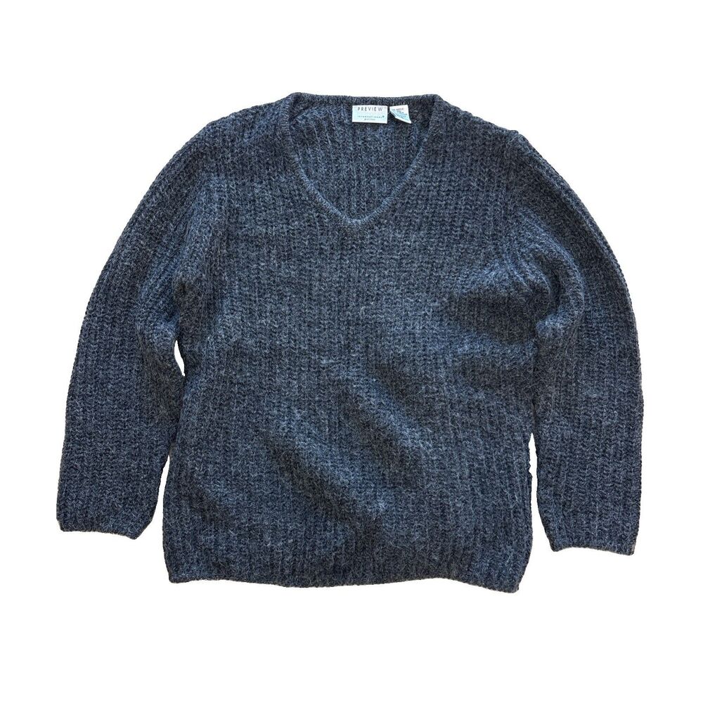 Vintage Preview International Alpaca Wool Blend Sweater Charcoal Grey Knit PM